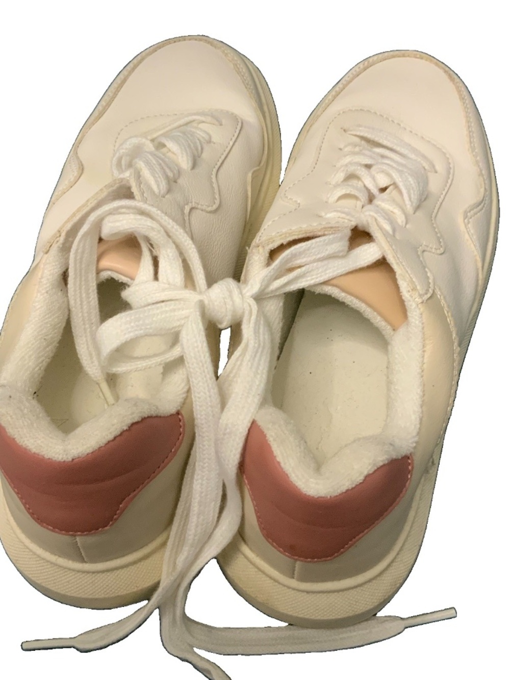 Shoes Women White Pink Lace Up Chunky Size 7